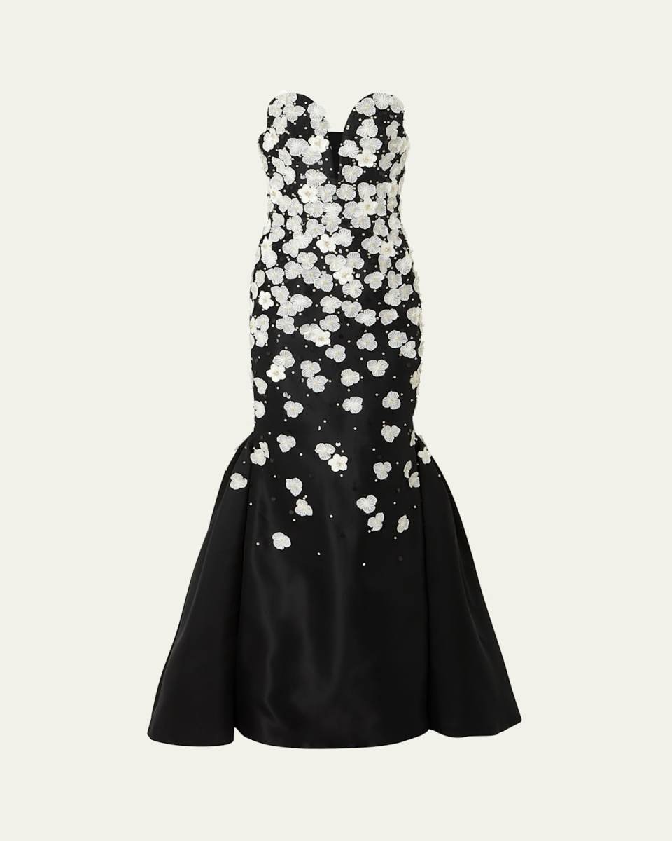Sequined Pearly Strapless Trumpet Gown