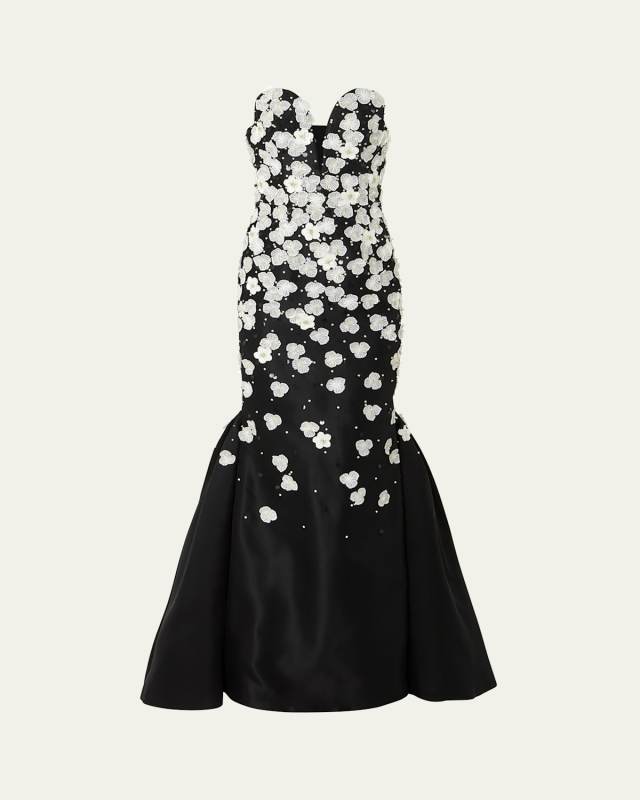 Sequined Pearly Strapless Trumpet Gown
