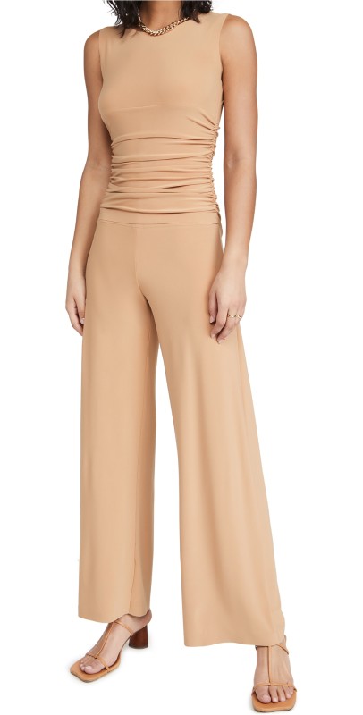 Norma Kamali Kamali Kulture Shirred Waist Jumpsuit Taupe