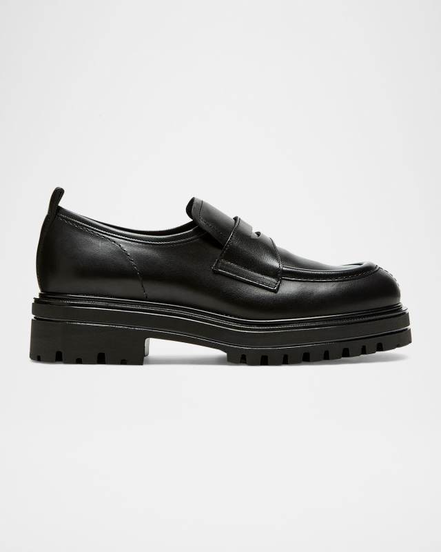 Tray Leather Lug-Sole Penny Loafers