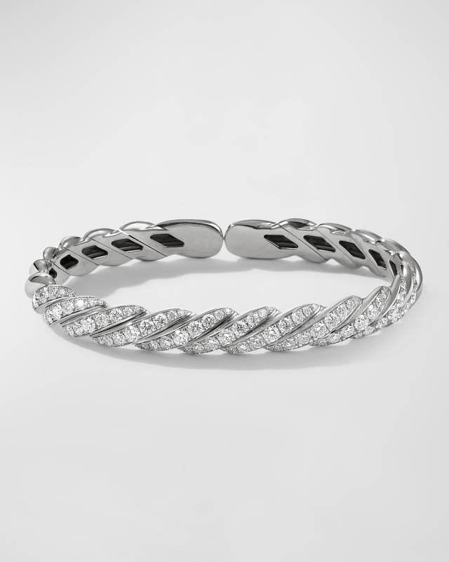 Sculpted Cable Flex Bracelet with Diamonds in 18K White Gold, 7.5