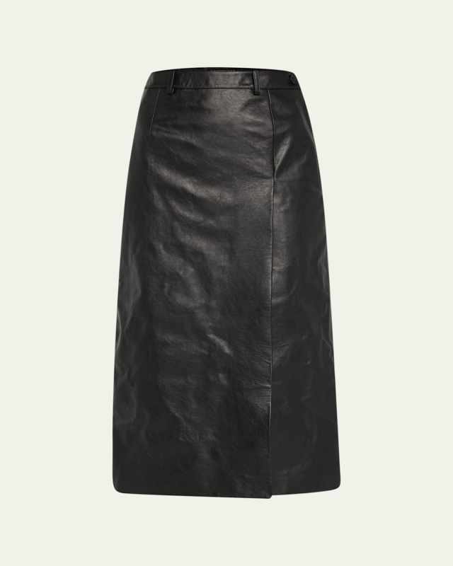 Slit Tailored Leather Midi Skirt