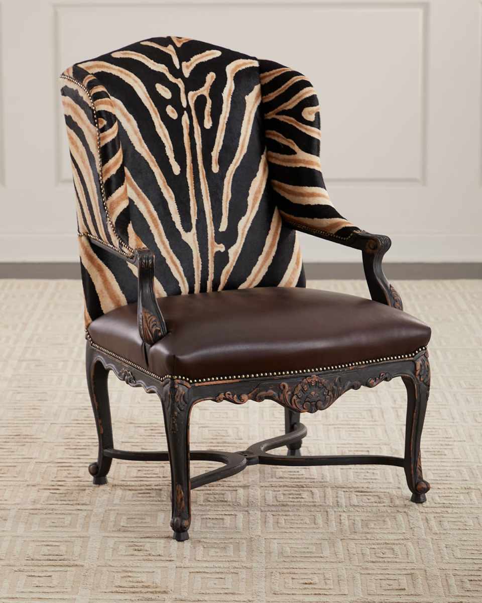 Tanese Zebra-Print Hairhide/Leather Wing Chair