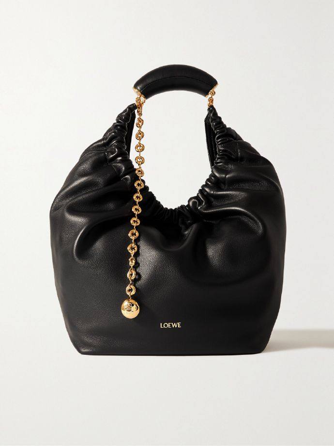 Loewe Squeeze medium chain-embellished gathered leather shoulder bag