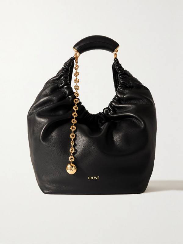 Loewe Squeeze medium chain-embellished gathered leather shoulder bag