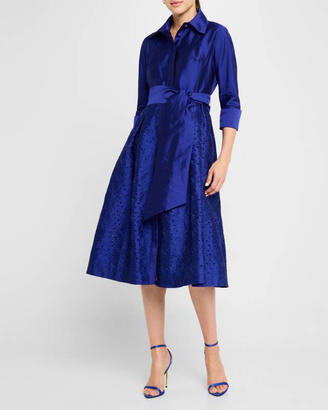 Taffeta Shirt Dress w/ Eyelet Skirt