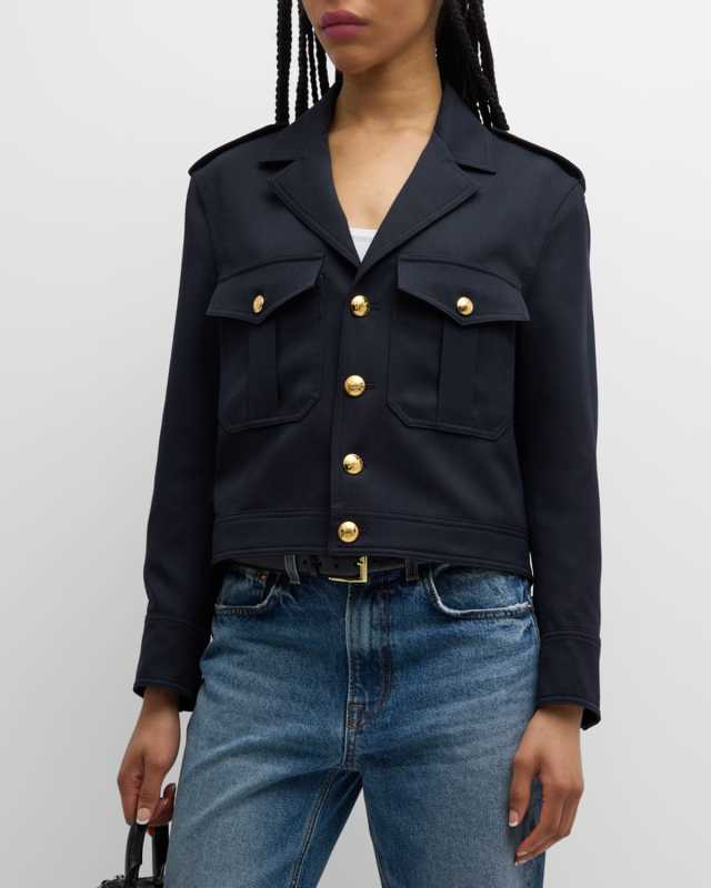 Lourdes Structured Wool Gabardine Crop Military Jacket
