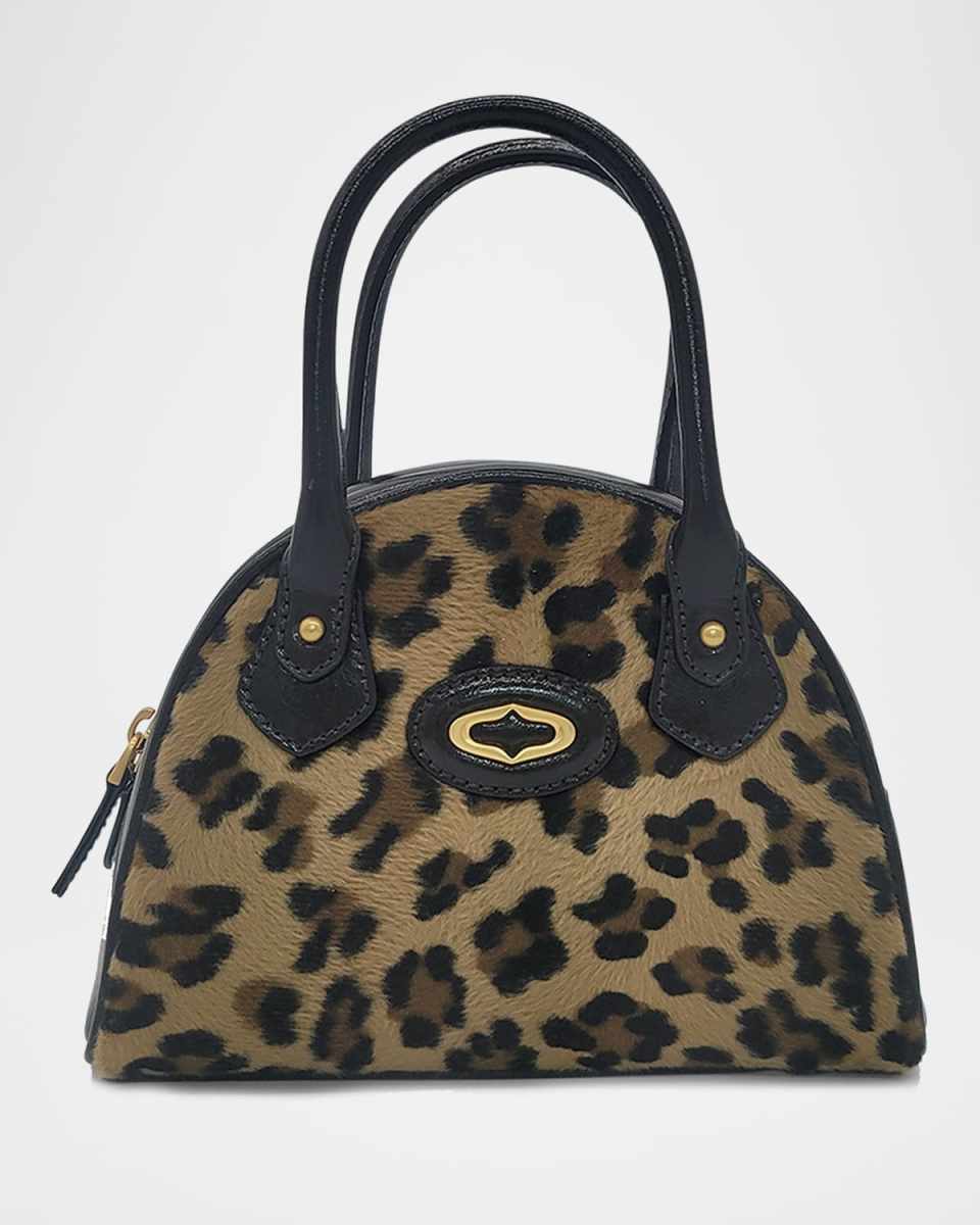 Bestie Small Leopard Faux Hair Top-Handle Bag