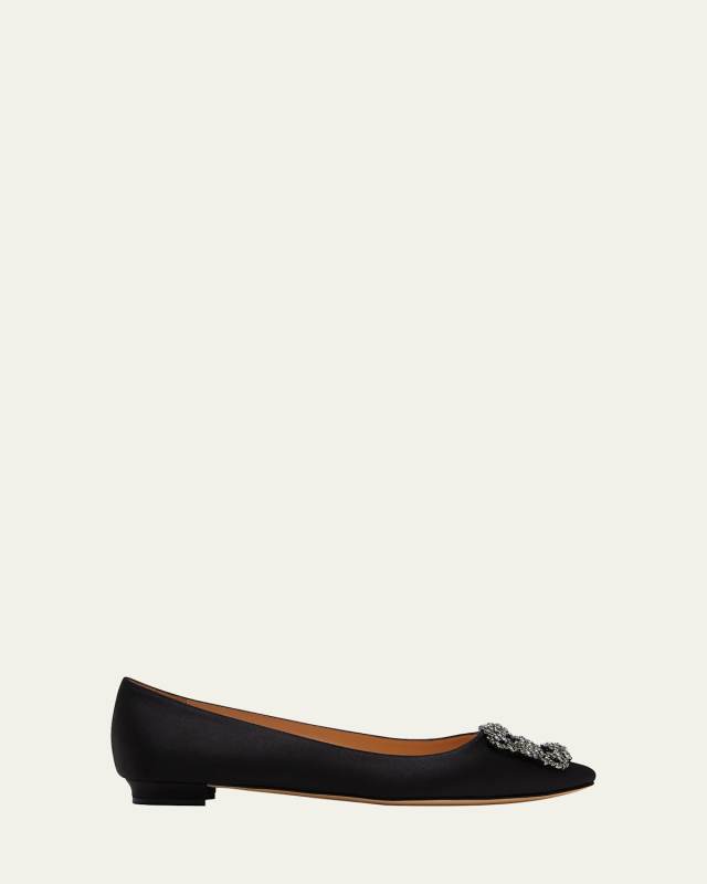 Hangisi Crystal-Buckle Satin Flat