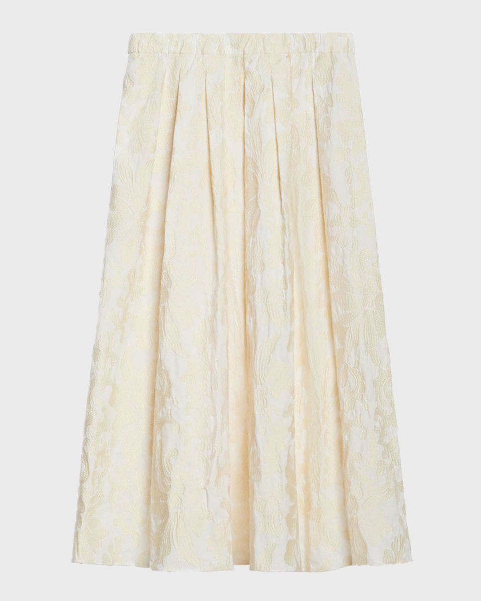 Anzio Pleated Floral Jacquard Midi Skirt