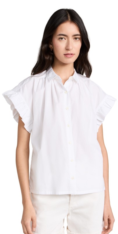 Birds of Paradis Marianne B Ruffleleevehirt White