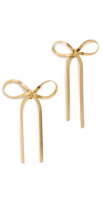 By Adina Eden Herringbone Bow Tie Drop Stud Earrings Gold