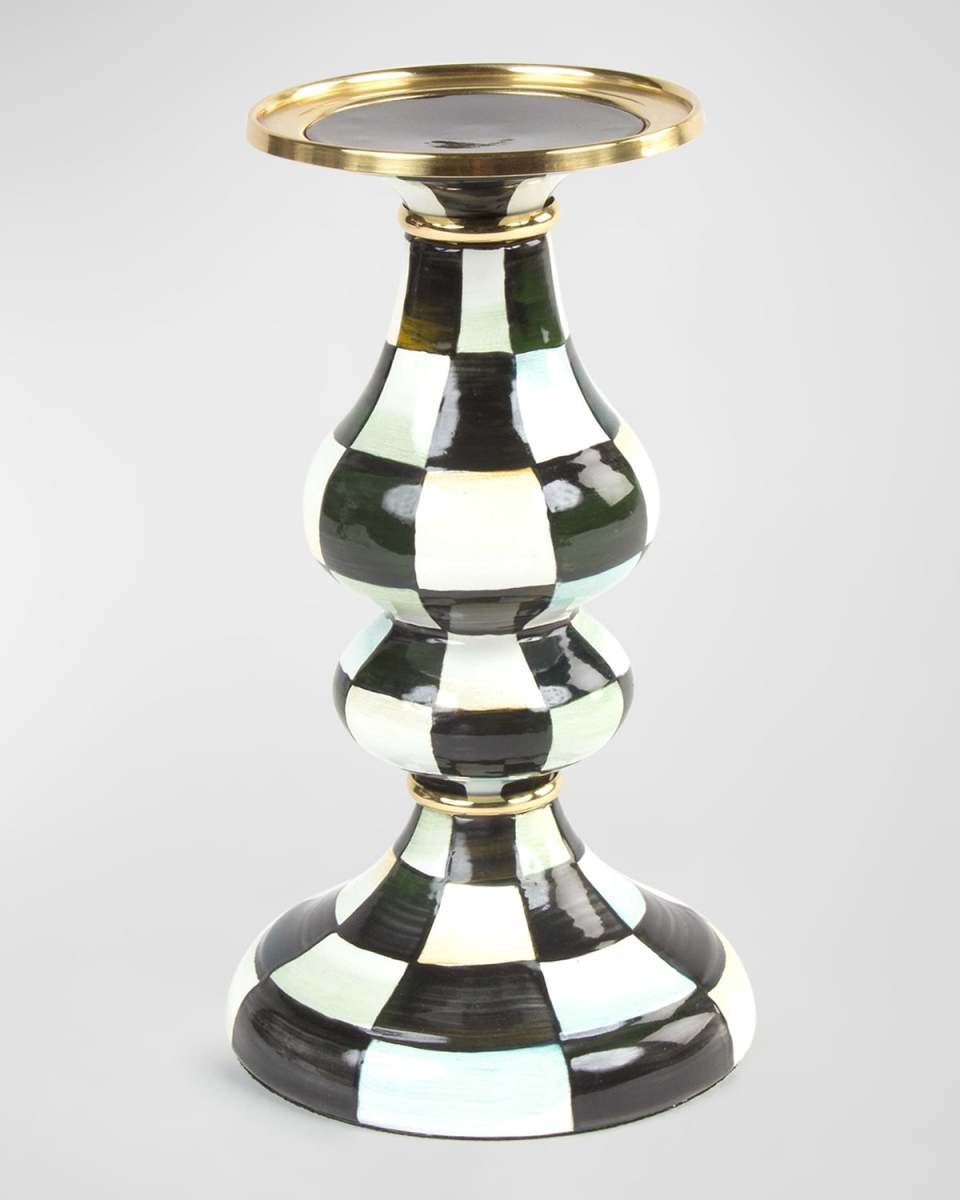 Courtly Check Enamel Pillar Candlestick