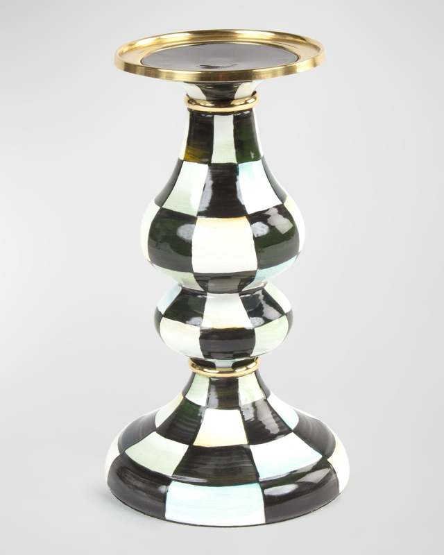Courtly Check Enamel Pillar Candlestick