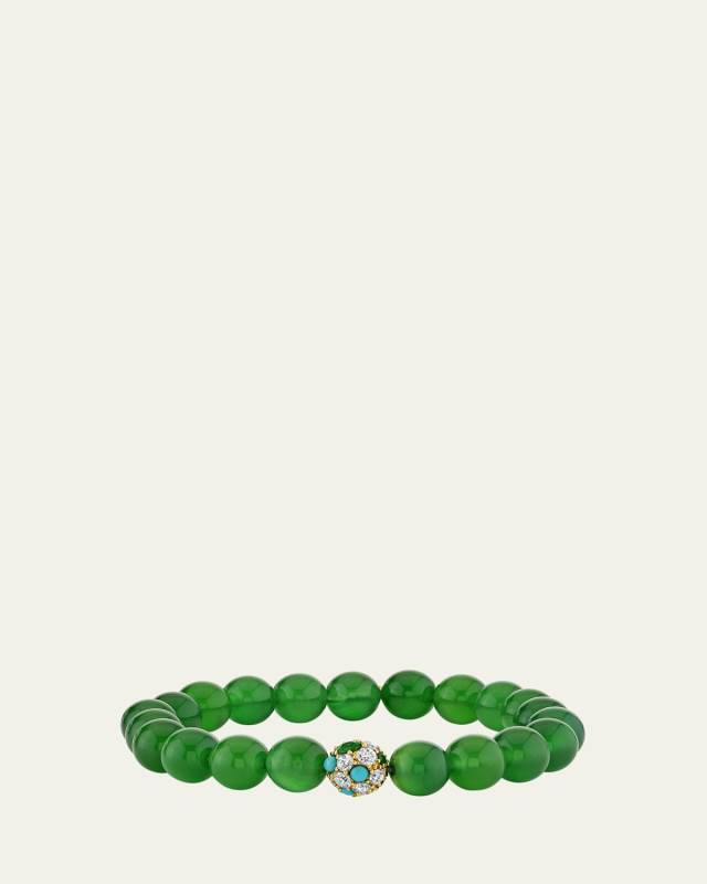 Cocktail Emerald, Turquoise, and Diamond Bead Bracelet, 8mm