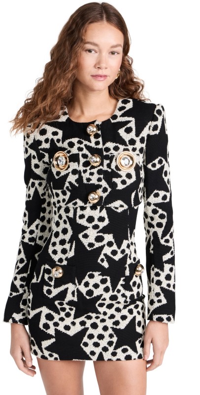 AREA Crystal Medallion Cropped Blazer Dotted Stars (Black Multi)