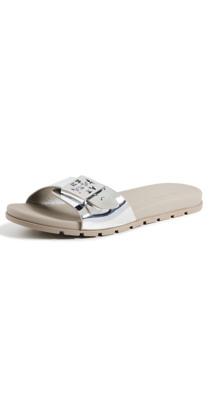 Tory Burch Buckle Slides Silver / Silver / Aluminum