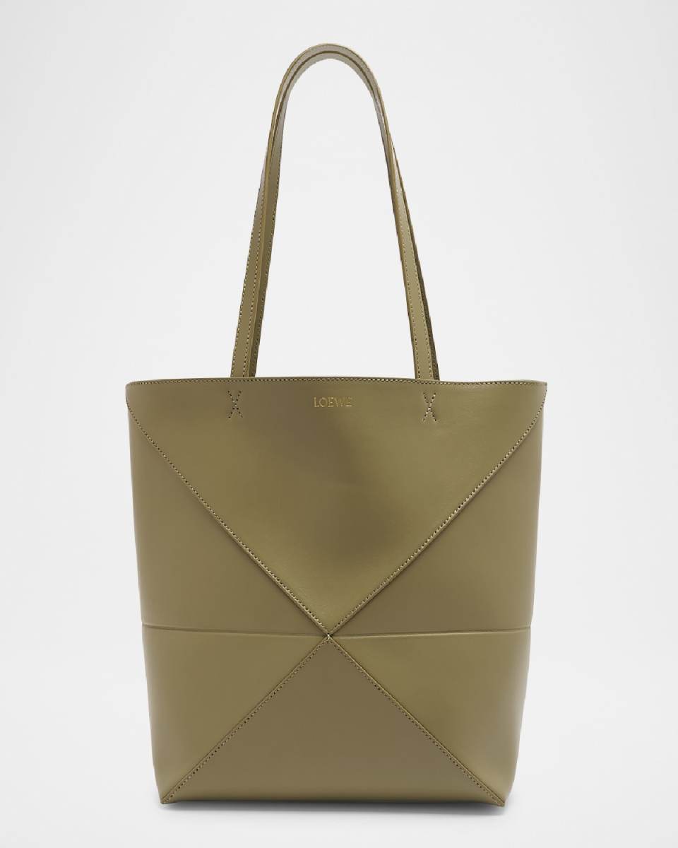 Puzzle Fold Medium Tote Bag in Shiny Leather