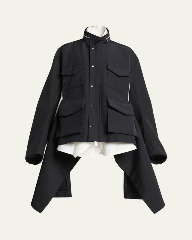 Button Down Blouse Underlay Pleated Asymmetric Jacket