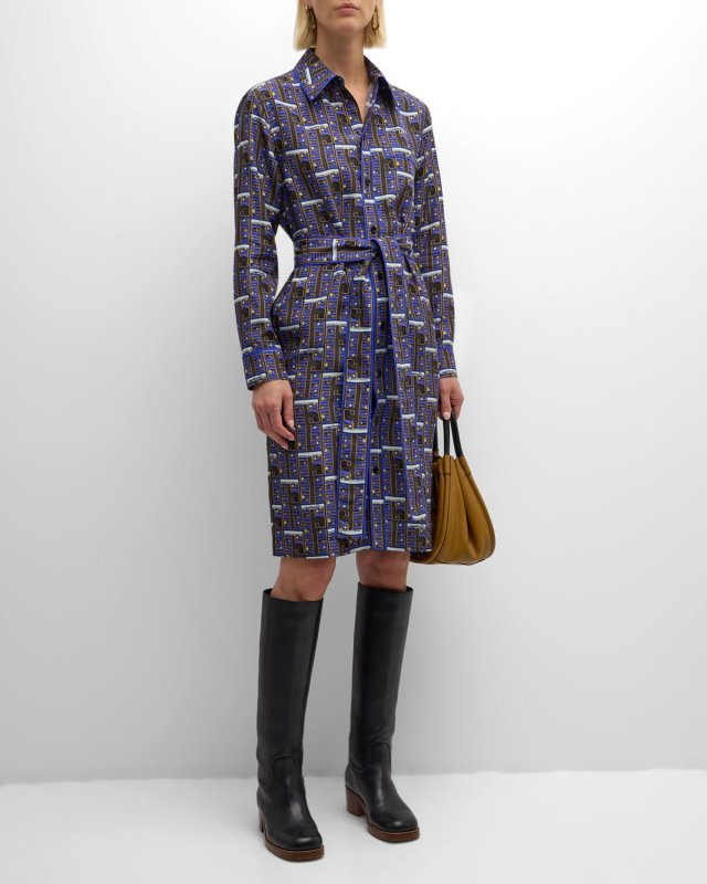 Printed Shirtdress with Tie Belt