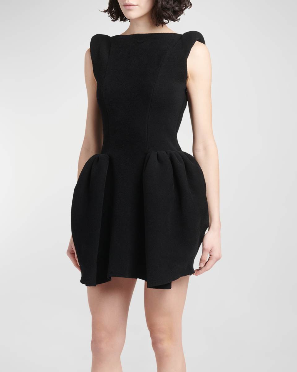 Strong-Shoulder Fit-&-Flare Chenille Knit Mini Dress