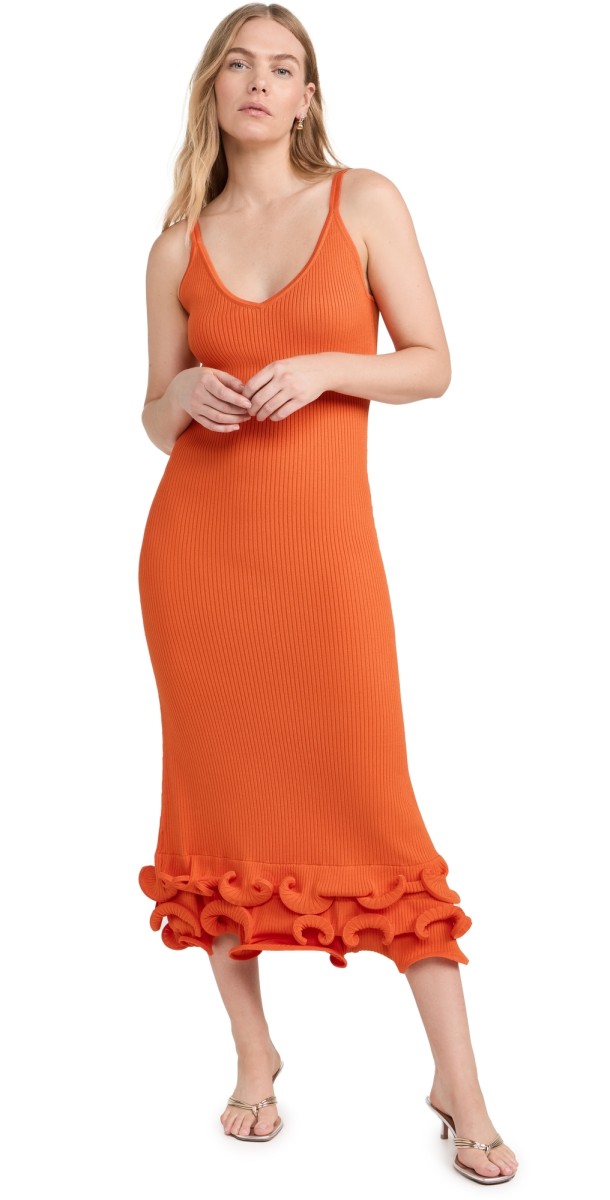 AMUR Dray Midi Knit Dress Sun Coral
