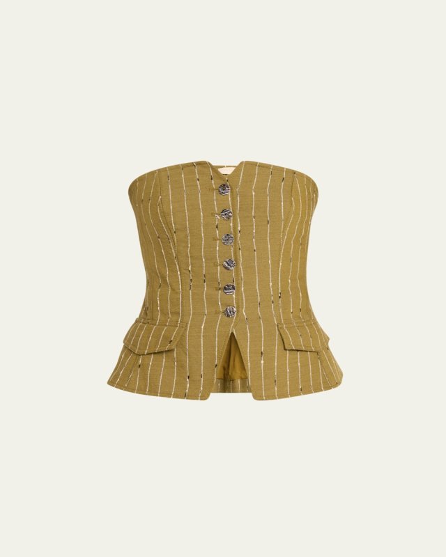 Noemie Pinstripe Wool-Blend Corset Top