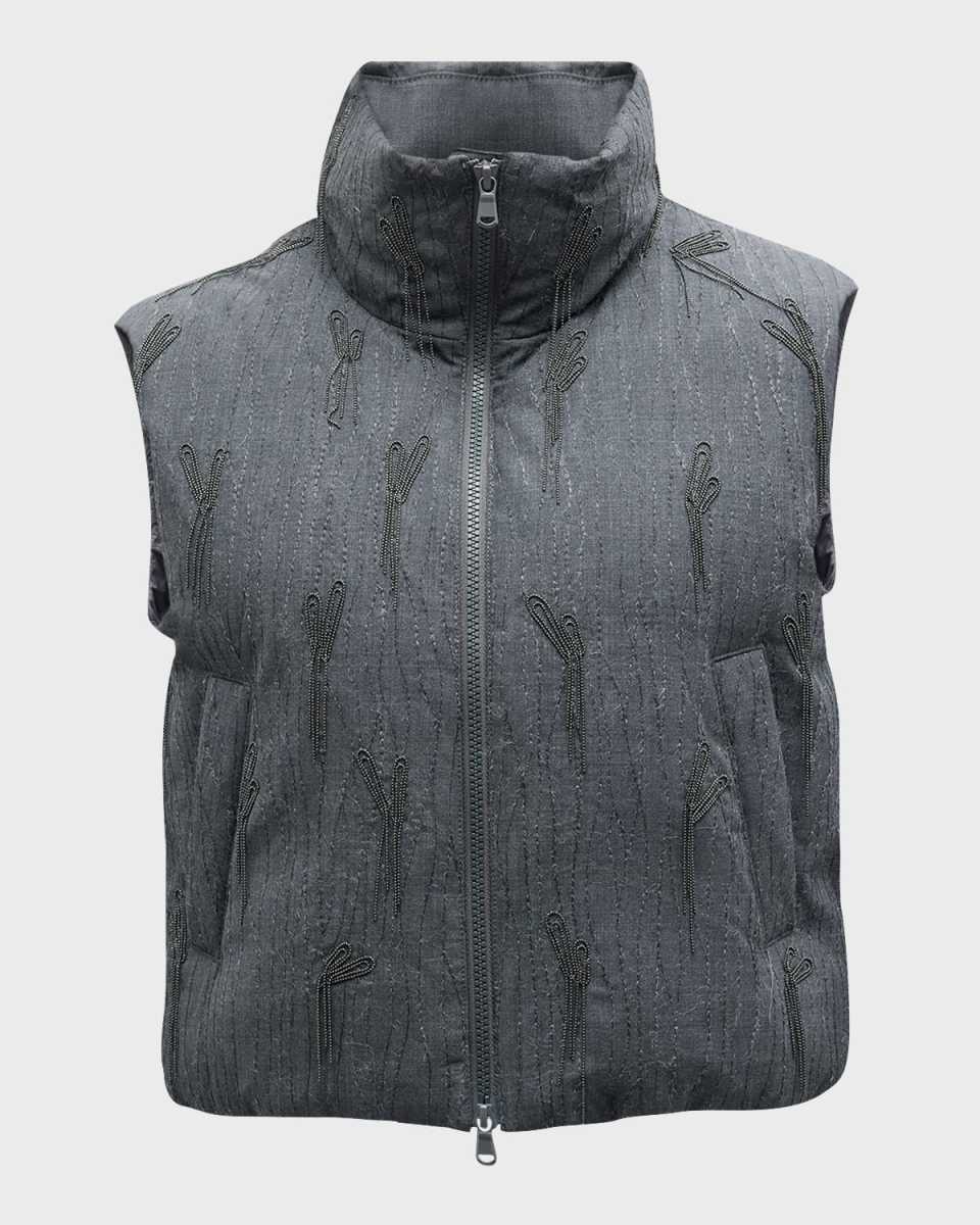 Monili Embroidered Tassel Wool Padded Vest