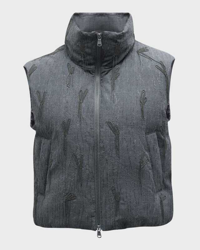 Monili Embroidered Tassel Wool Padded Vest