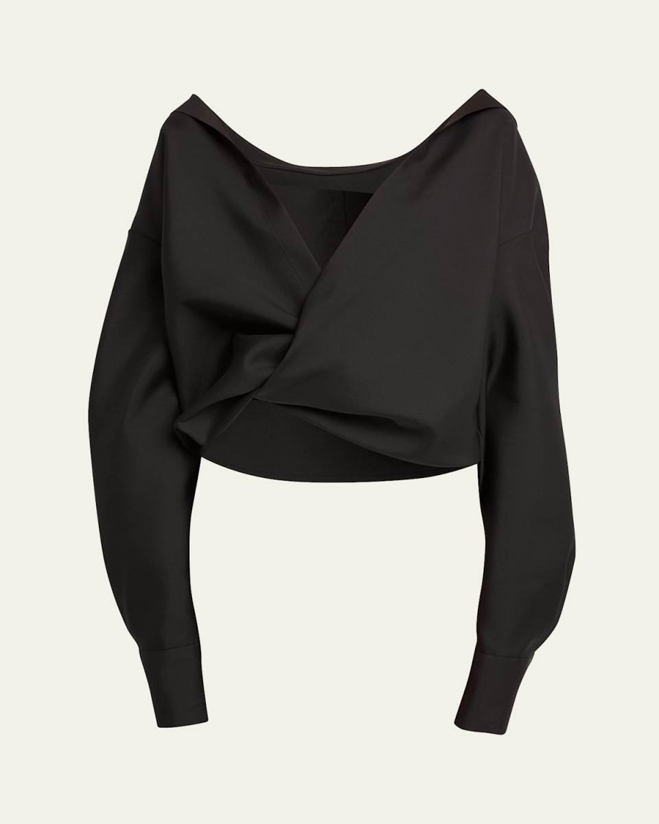 Draped Collared Wrap Blouse