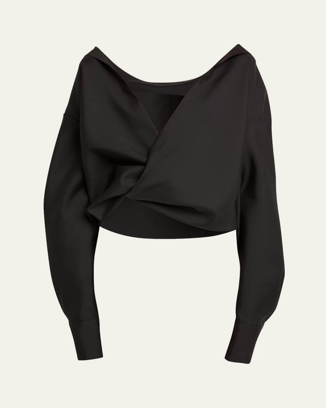 Draped Collared Wrap Blouse