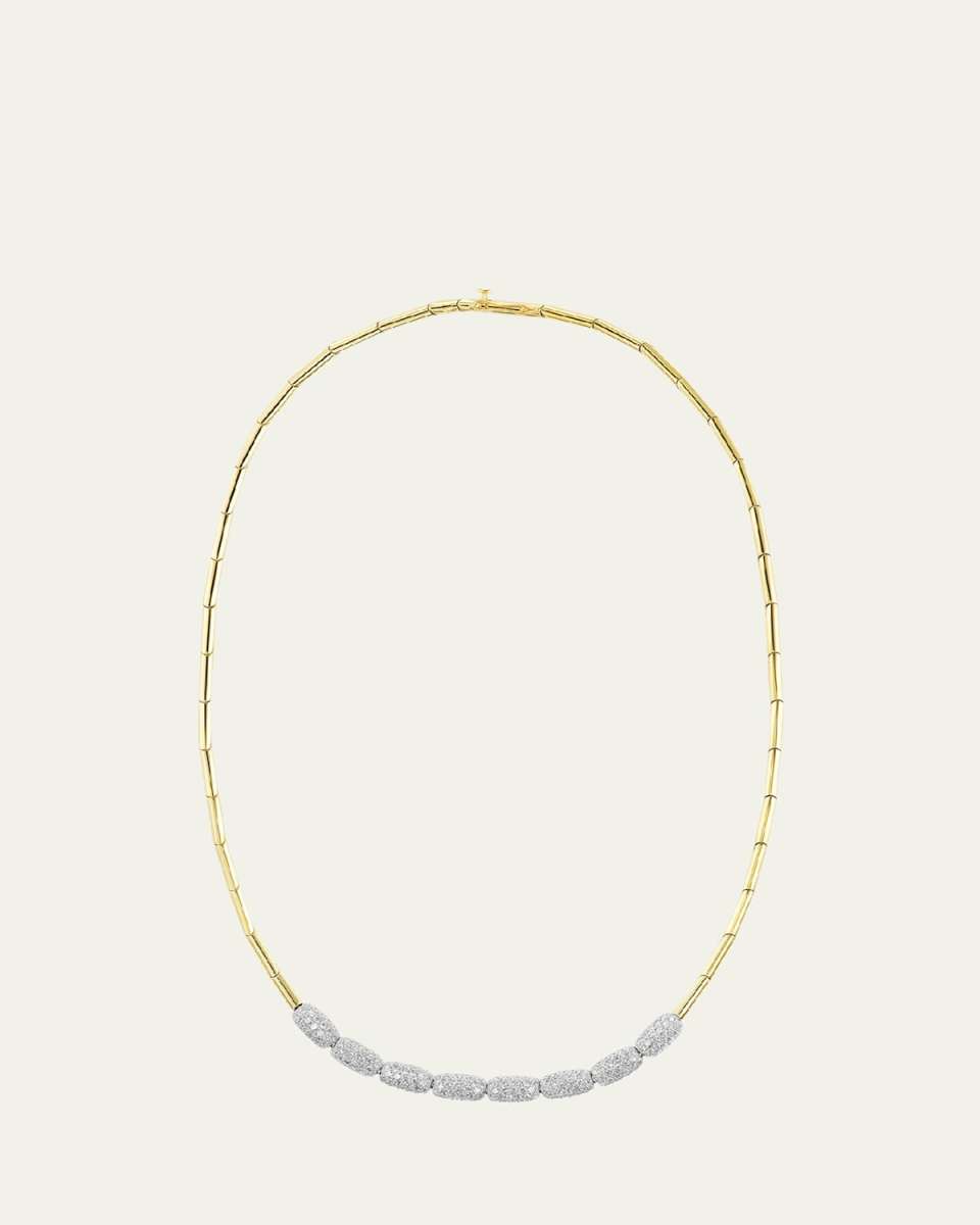 18K Yellow Gold Diamond Barrel Station Necklace
