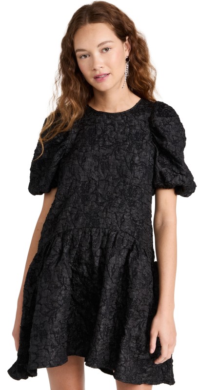 endless rose Puff Sleeve Drop Waist Dress Black