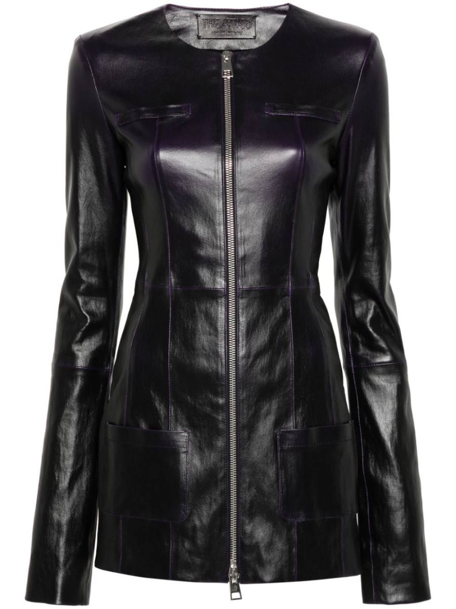 zip-up leather jacket