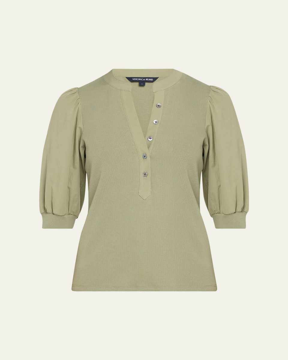 Coralee Puff Sleeve Button-Front Top