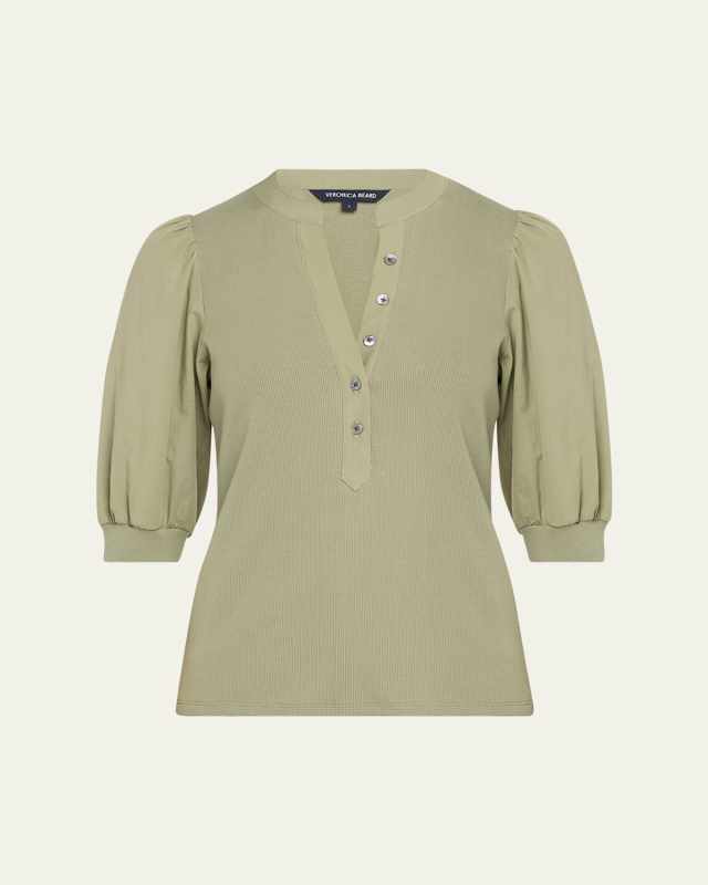 Coralee Puff Sleeve Button-Front Top