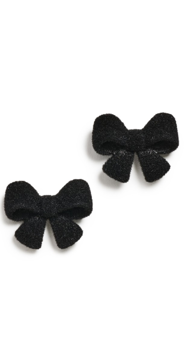 By Adina Eden Velvet Bow Tie Stud Earrings Onyx