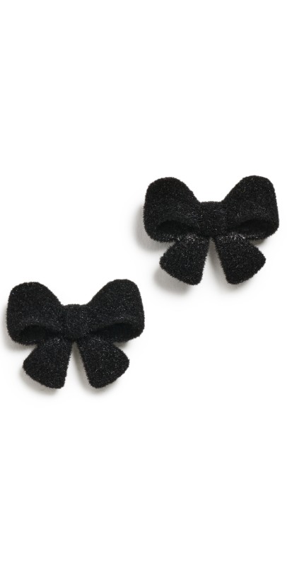 By Adina Eden Velvet Bow Tie Stud Earrings Onyx
