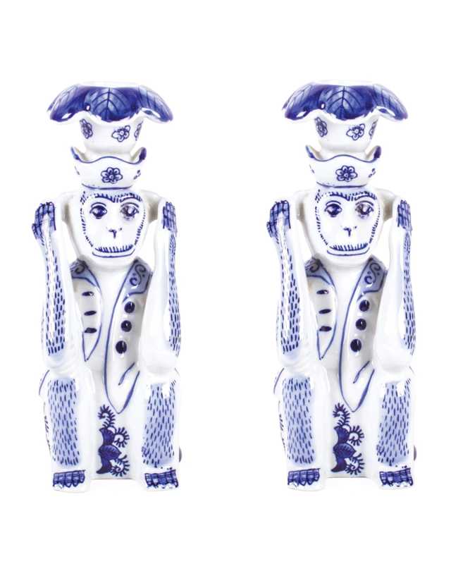 Hear No Evil Porcelain Candlesticks, Set of 2