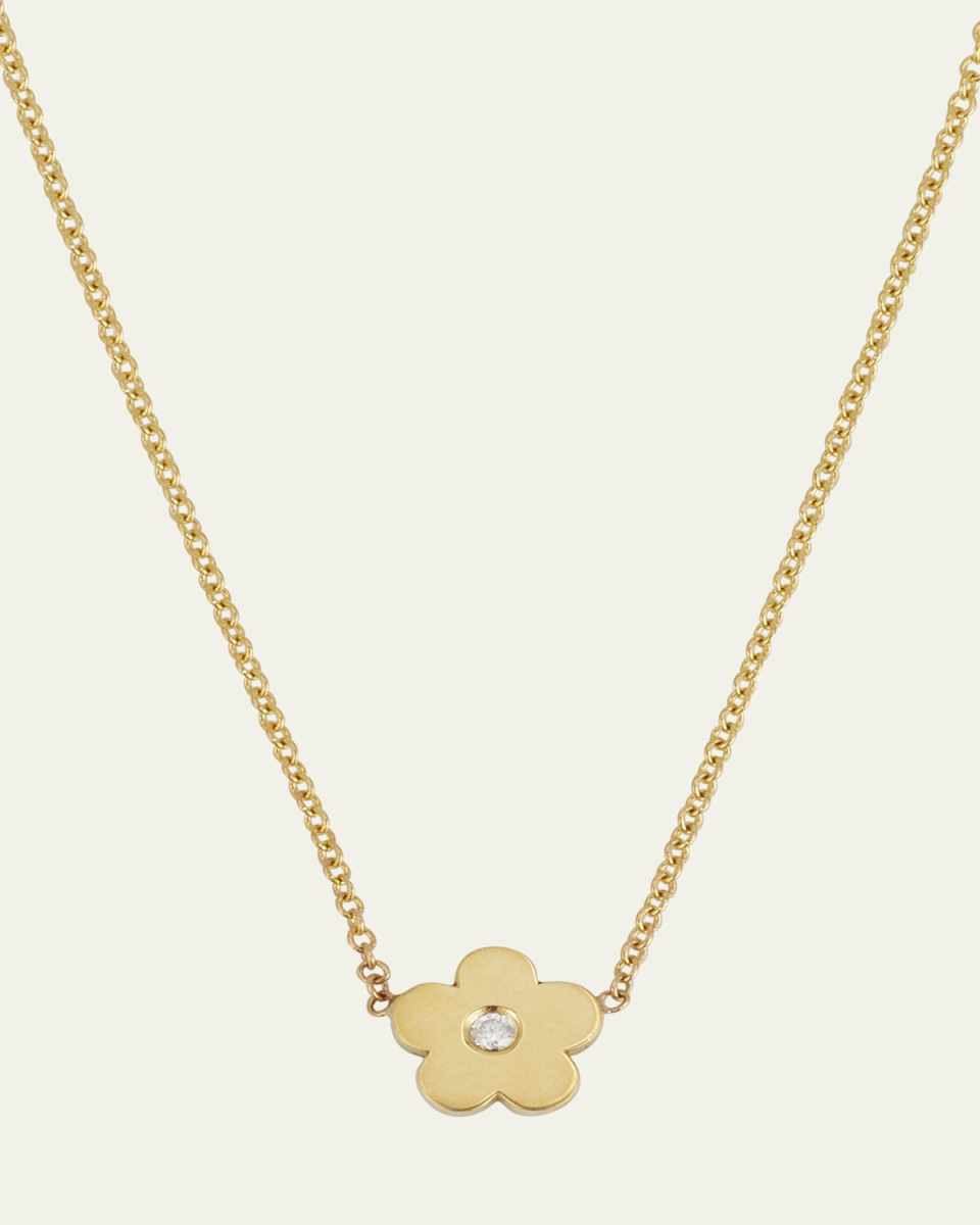 18K Yellow Gold Mini Daisy Necklace with Diamond Center
