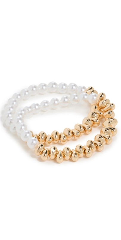 Argento Vivo Pearl and Gold Nugget Bracelet Set Gold