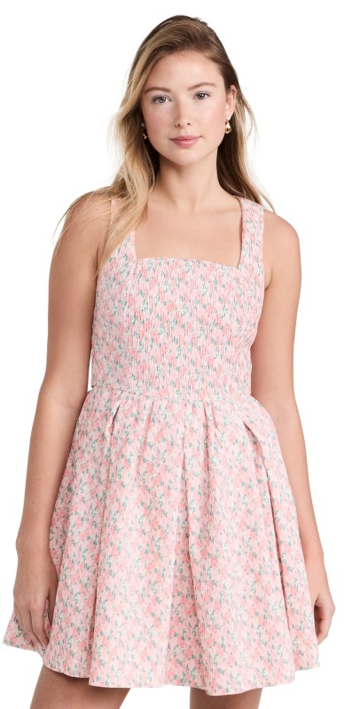 endless rose Floral Textured Bow Tie Mini Dress Pink