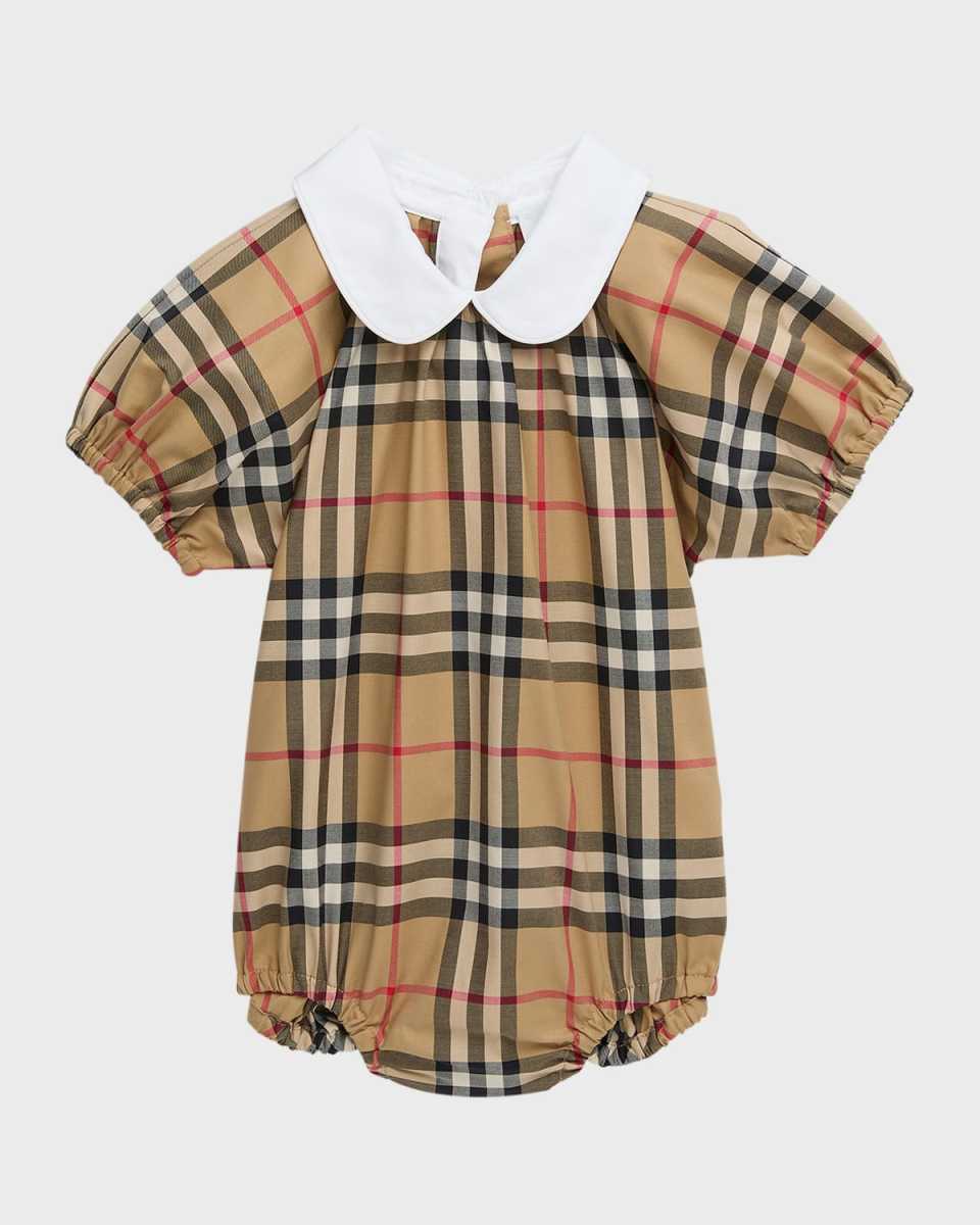 Girl's Odessa Check-Print Bubble Romper, Size Newborn-18