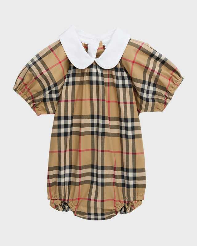 Girl's Odessa Check-Print Bubble Romper, Size Newborn-18