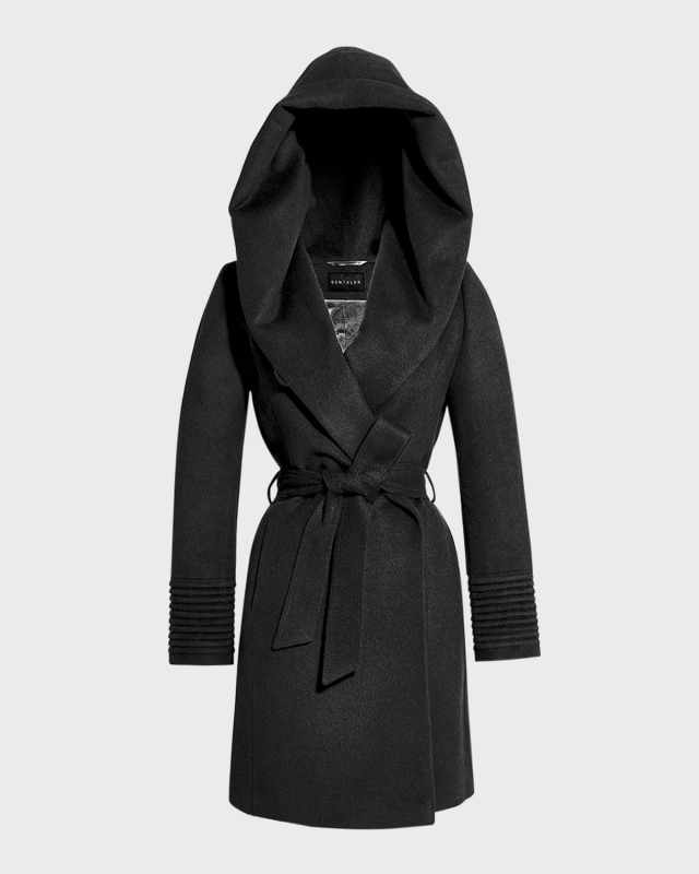 Mid-Length Hooded Baby Alpaca Wrap Coat