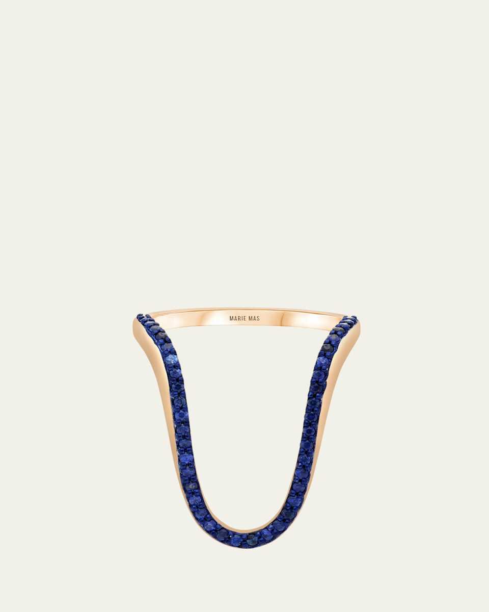 18K Rose Gold Half Pave Sapphire Radiant Ring