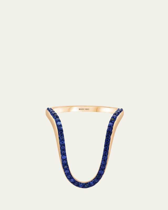 18K Rose Gold Half Pave Sapphire Radiant Ring