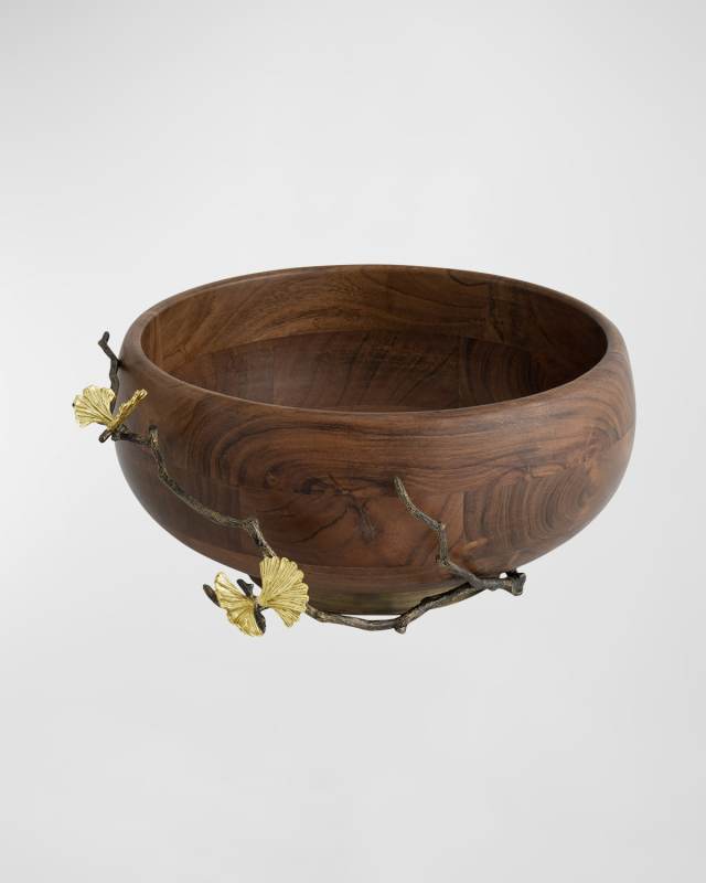 Butterfly Ginkgo Wood Salad Bowl