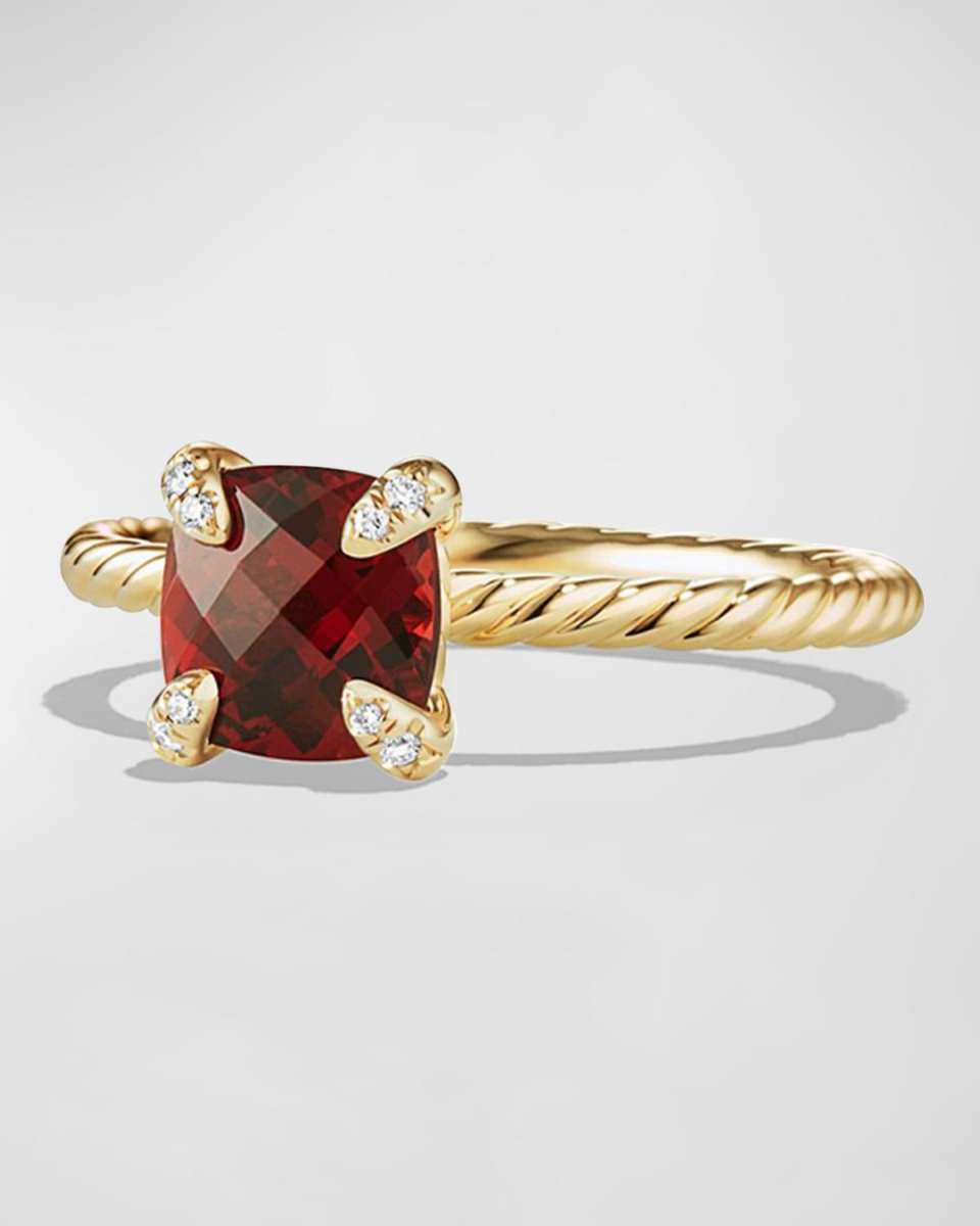 Petite Chatelaine Pave Ring in 18K Gold with Garnet