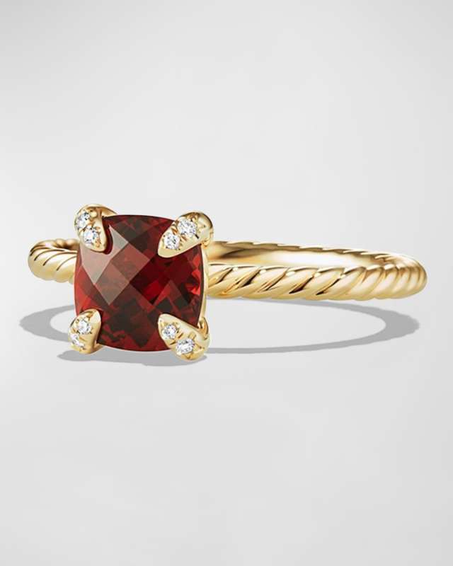 Petite Chatelaine Pave Ring in 18K Gold with Garnet